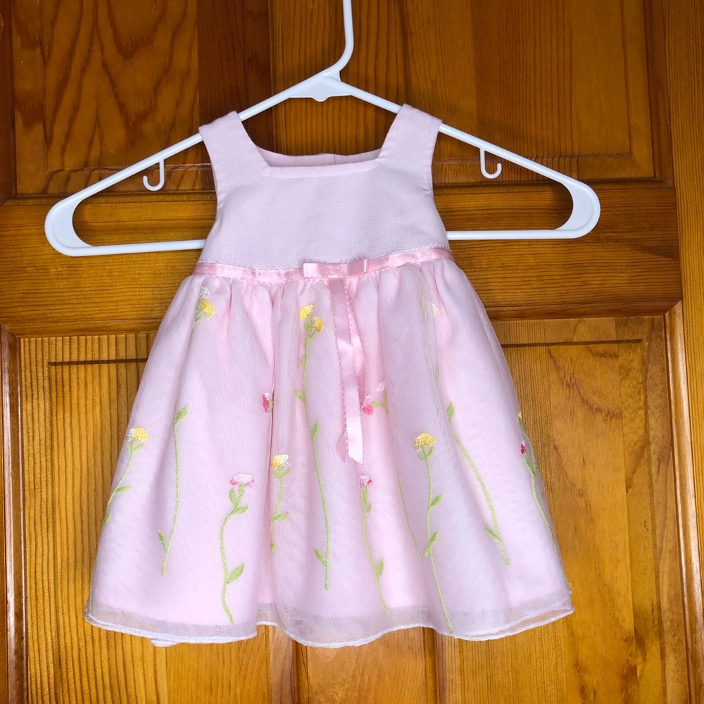 12 Months pink sleeveless dress with embroidered flowers Youngland